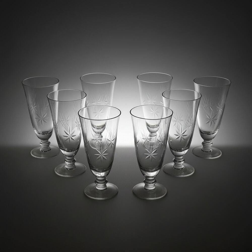 Vintage Tiffin-Franciscan Shooting Star Juice Glasses Set 8-MCM Etched Crystal